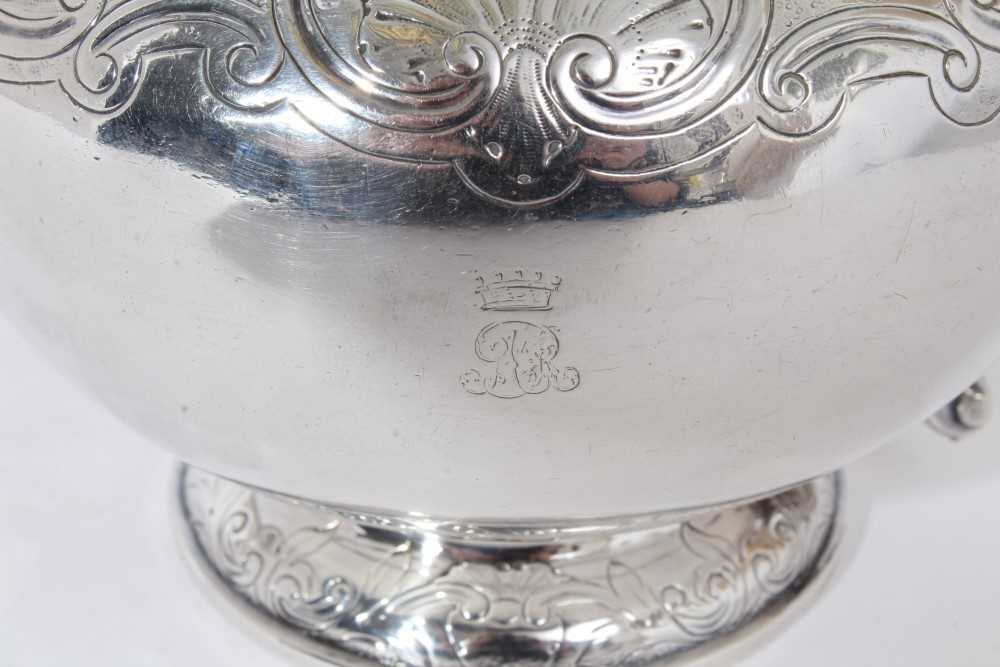 George IV silver teapot of bullet form with chased scroll and shell decoration, engraved Ducal crown - Image 2 of 7