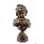 19th century Continental bronze bust by Louis Emile Cana (1845-1895), depicting a child and a dove