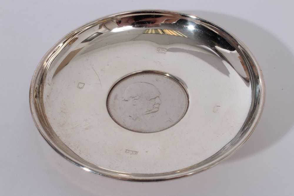 Contemporary silver dish of circular form set with an 1821 Crown (London 1964) together with four ot - Image 8 of 11