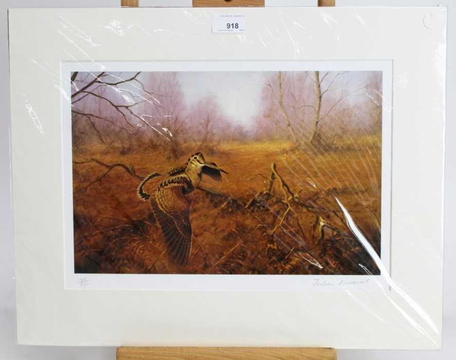 Julian Novorol (b.1949) signed limited edition print - woodcock in flight, 293/500, mounted, 40.5cm