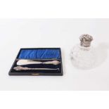 George V silver handled shoe horn and button hook (Chester 1910) in a velvet lined fitted case, toge