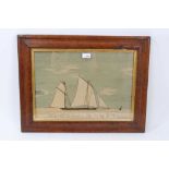 19th century woolwork embroidered ship picture