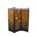 Victorian Aethestic movement three-fold dressing screen with original embroidered panels