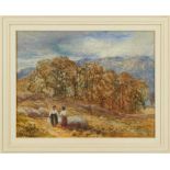 David Cox (1783 - 1859), watercolour - two figures in a landscape, signed and dated 1850, in glazed