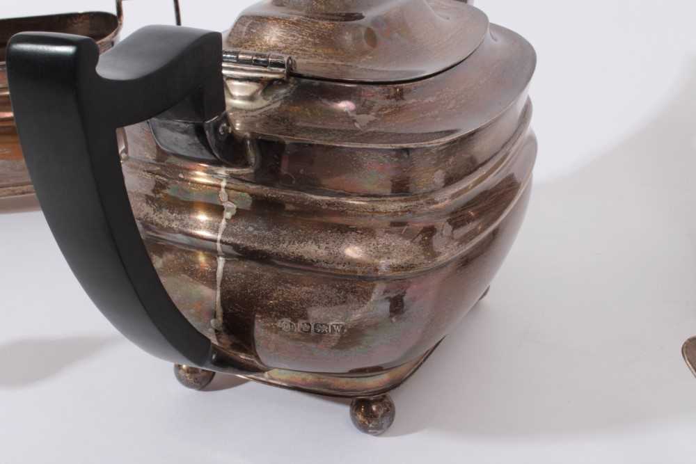 George VI silver four piece tea and coffee set- comprising teapot of compressed baluster form, hinge - Image 3 of 8