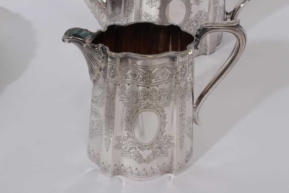 Good quality Victorian silver plated four piece teaset with engraved floral and foliate decoration, - Image 6 of 7