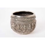 Early 20th century Burmese silver bowl of circular form, with repoussé decoration of figures and Ele