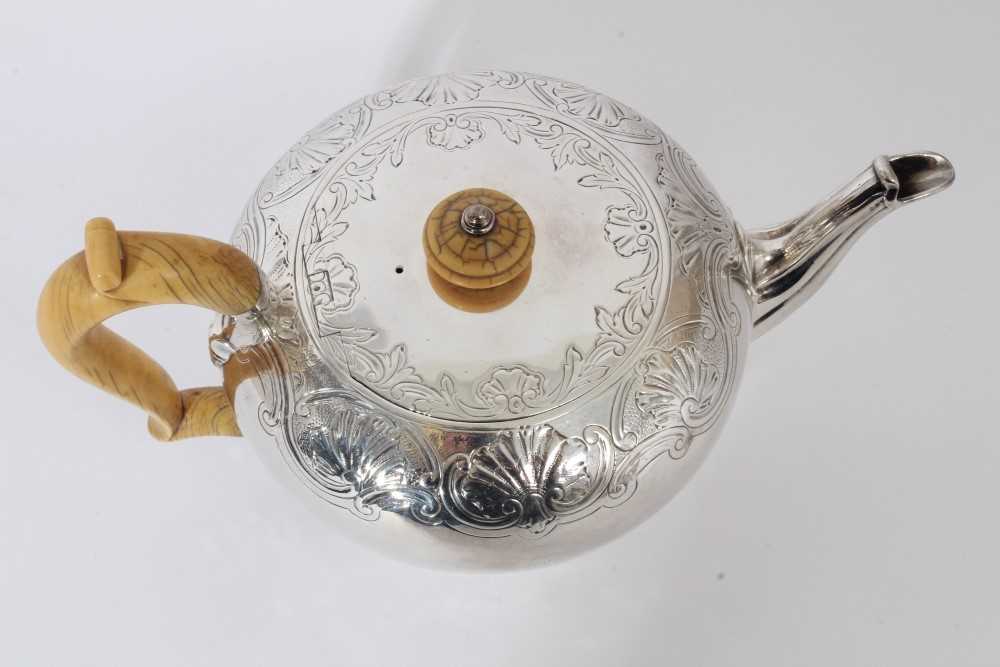 George IV silver teapot of bullet form with chased scroll and shell decoration, engraved Ducal crown - Image 4 of 7