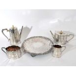 Good quality Victorian silver plated four piece teaset with engraved floral and foliate decoration,
