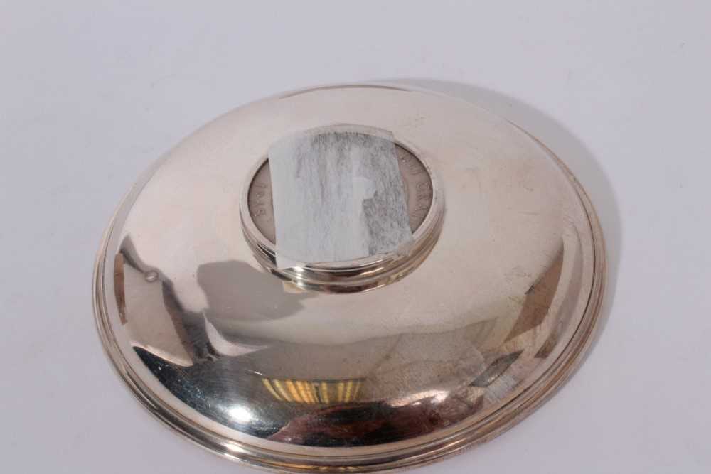 Contemporary silver dish of circular form set with an 1821 Crown (London 1964) together with four ot - Image 9 of 11
