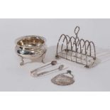 George V Silver six division toast rack (Birmingham 1919) together with a silver sugar bowl raised o