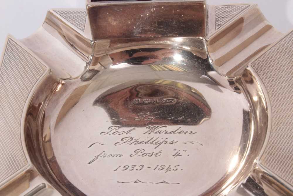 George V Silver Ashtray of square form, with engine turned decoration, integral match box holder and - Image 4 of 7