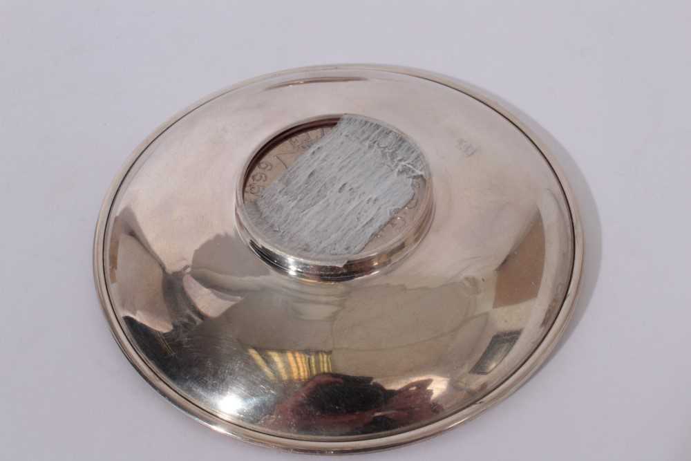 Contemporary silver dish of circular form set with an 1821 Crown (London 1964) together with four ot - Image 3 of 11