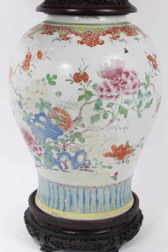 Large 18th/19th century Chinese famille rose porcelain baluster jar, painted with peonies and other - Image 2 of 10