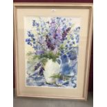 Sandy Larkman (b.1944) watercolour - Delphiniums, signed, in glazed frame, 72cm x 53cm