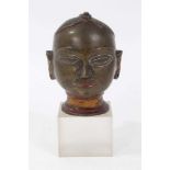 Chinese bronze and polychrome heightened Buddha head