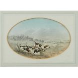 B. Fenning, pair of mid-19th century oval watercolours - East Essex Foxhounds