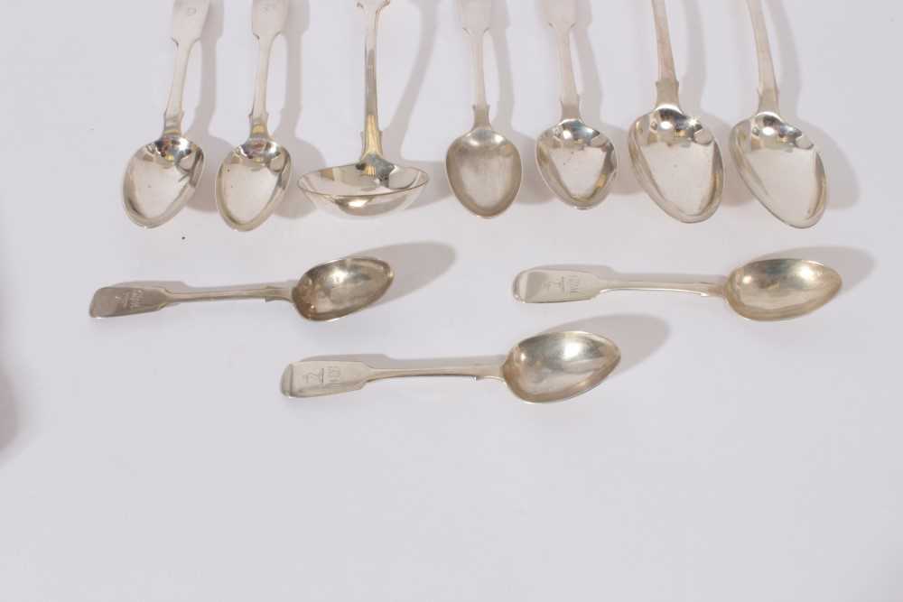 Pair of George III fiddle pattern table spoons (London 1798) together with other Georgian and later - Image 4 of 6