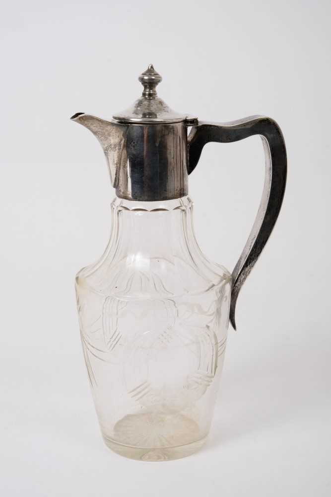 George V cut glass liqueur decanter of tapered form with etched floral and swag decoration, star cut