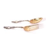 Pair of early 20th Century American Silver Salad servers in the Lily pattern with gilded bowls and e