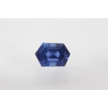 Unmounted blue sapphire, the hexagonal step cut stone measuring approximately 10.48mm x 7.03mm x 6.7