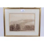 David Cox (1783-1859) sepia watercolour - Ilkley, signed, in glazed frame