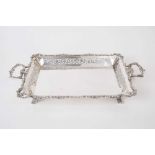 Good Quality Edwardian Silver serving dish of rectangular form with pierced decoration, cast scroll