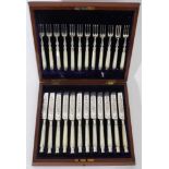 Good quality set of twelve Victorian silver desert knives and forks with mother of pearl handles (Sh