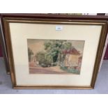 E.J.Humphries, watercolour - View at Chilton Street, Claire, Suffolk, signed