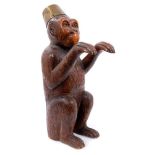 Highly unusual antique carved wooden monkey