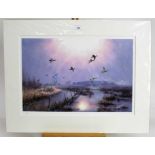 Julian Novorol (b.1949) signed limited edition print - wigeon in flight over the marshes, 54/250, mo