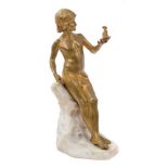 Early 20th century Continental Art Nouveau gilt bronze figure of a boy on marble base