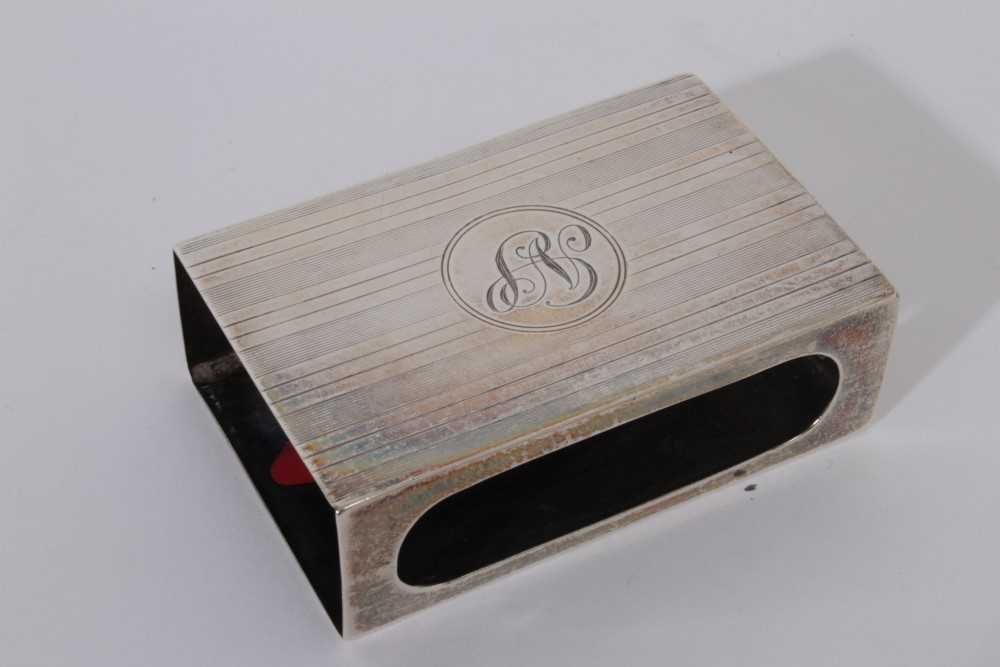 Edwardian silver match box cover of conventional form with engine turned decoration and vacant centr - Image 4 of 13
