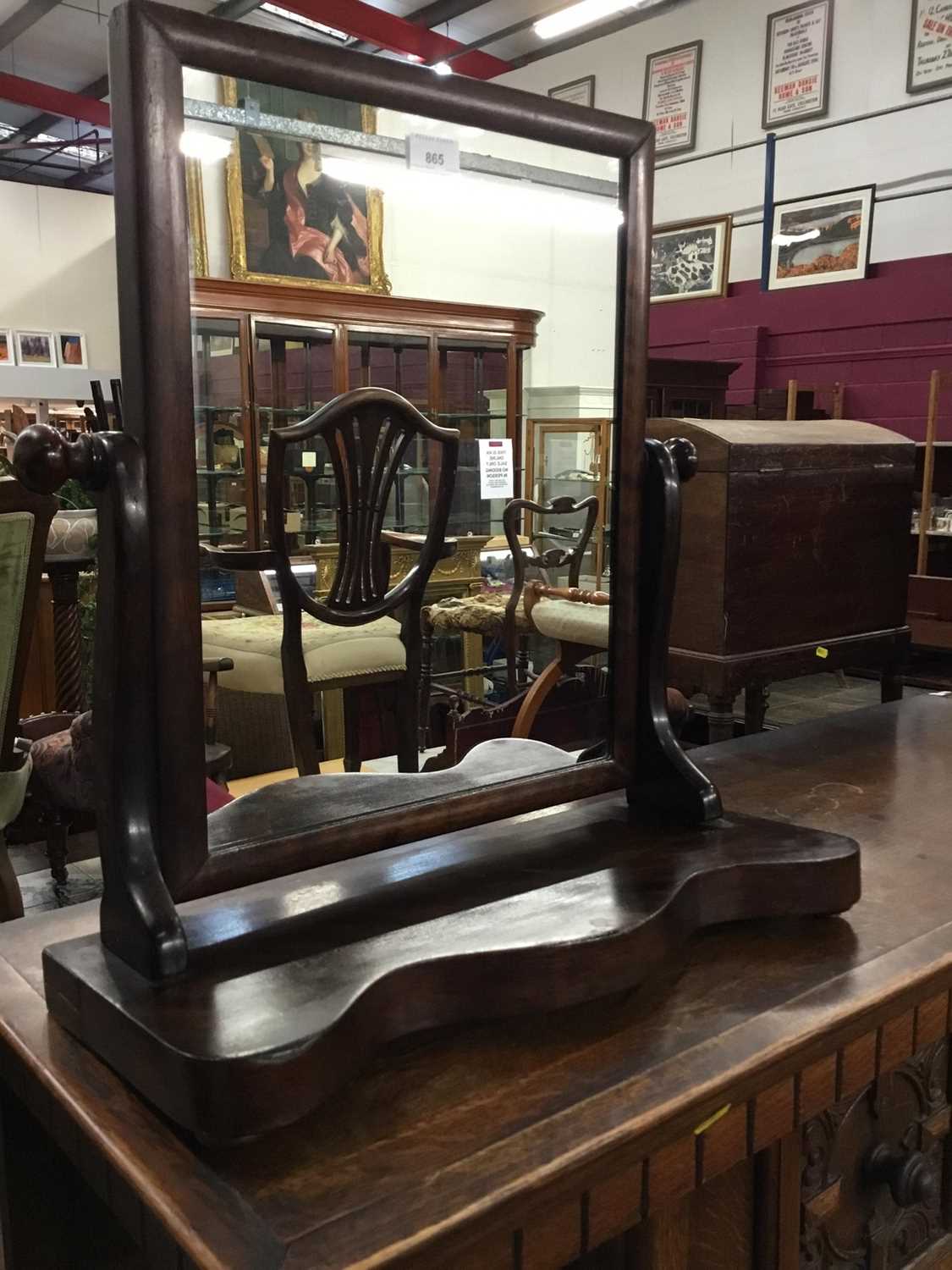 Late Victorian mahogany framed swing toilet mirror and a painted mantel mirror with arched top (2)