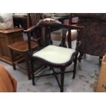 Edwardian inlaid mahogany corner chair on turned legs