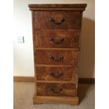 Contemporary narrow burr elm chest of five drawers