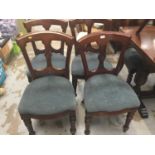 Set six late Victorian mahogany dining chairs with blue velvet seats on turned and fluted legs