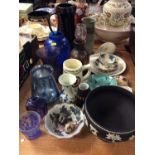 Art glass vases, Wedgwood Jasper ware pedestal bowl and other decorative ceramics