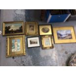 Small collection of 19th century and later pictures and prints, including an oil on panel and a wate