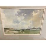 Peter Burmam watercolour study East Anglian landscape scene, mounted in glazed frame