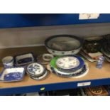 Large quantity of china and glass to include blue and white china, Staffordshire spaniels, Doulton f