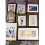 Collection of framed Louis Wain prints