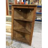 Antique pine hanging corner cupboard with three shelves