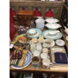 Sundry items, including part dinner service, Royal memorabilia, miniature chest of drawers, etc