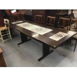 Danish dining table with ceramic tile inserts, signed
