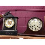 Wooden cased chiming mantel clock and slate clock