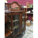 Edwardian Art Nouveau influence China display cabinet with leaded glazed doors on cabriole legs 107c