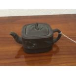 Chinese Yixing teapot with simulated bamboo handle and knop, with seal mark to base