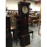19th century 30 hour longcase clock with painted circular dial decorated with a bird in oak case 19