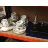 Royal Worcester Roanoke pattern six place setting teaset, plated cased spoons and other plate